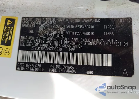 2015 Lexus Rx 350 из США, поврежденный, VIN 2T2BK1BA1FC306830